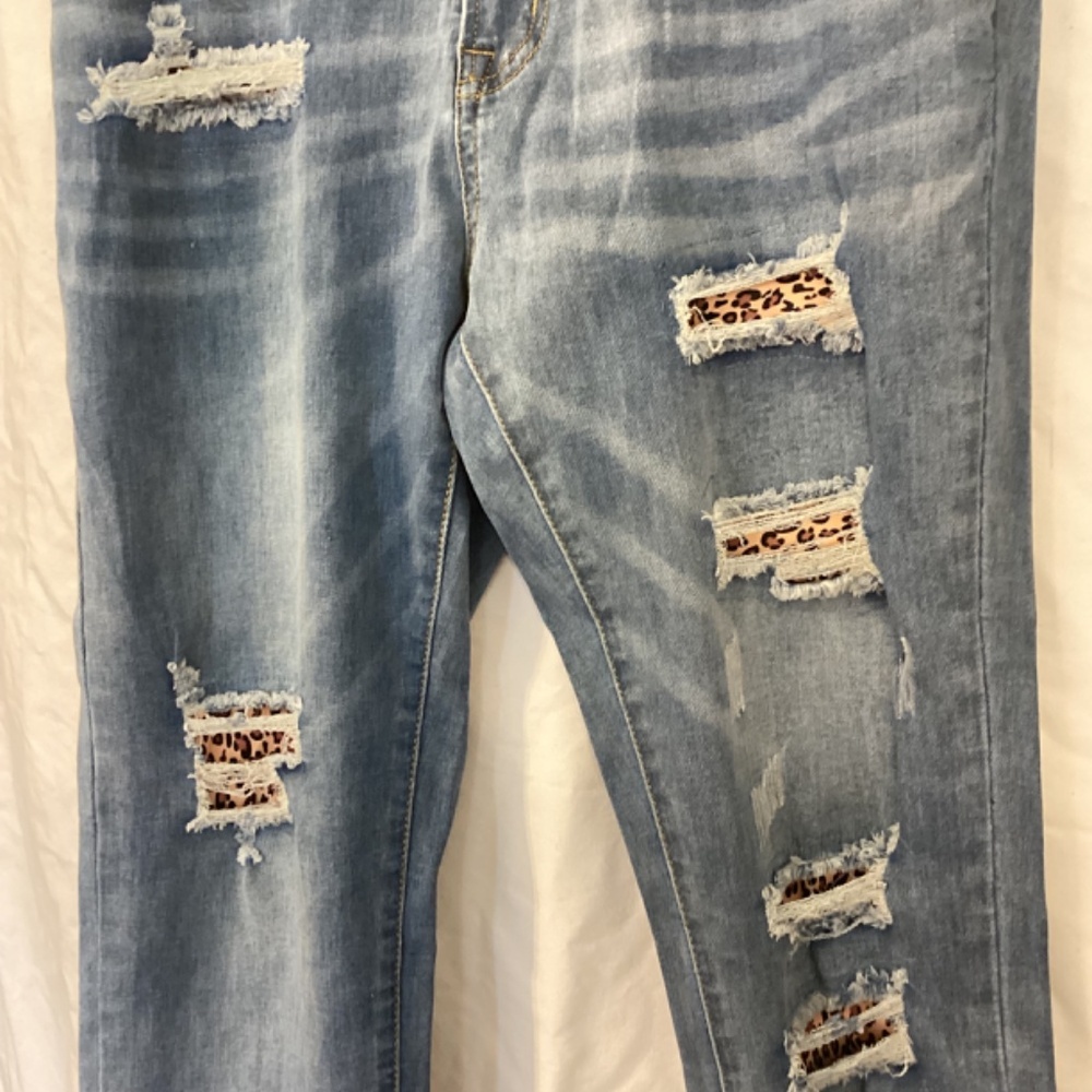 Leopard Print Patchwork Jeans (NWT) - Picture 2 of 6